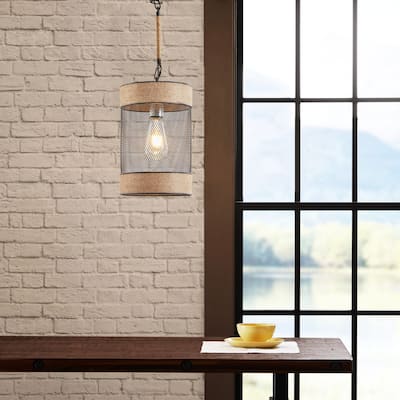INK+IVY Orion Natural Rope and Metal Mesh Cylinder Pendant