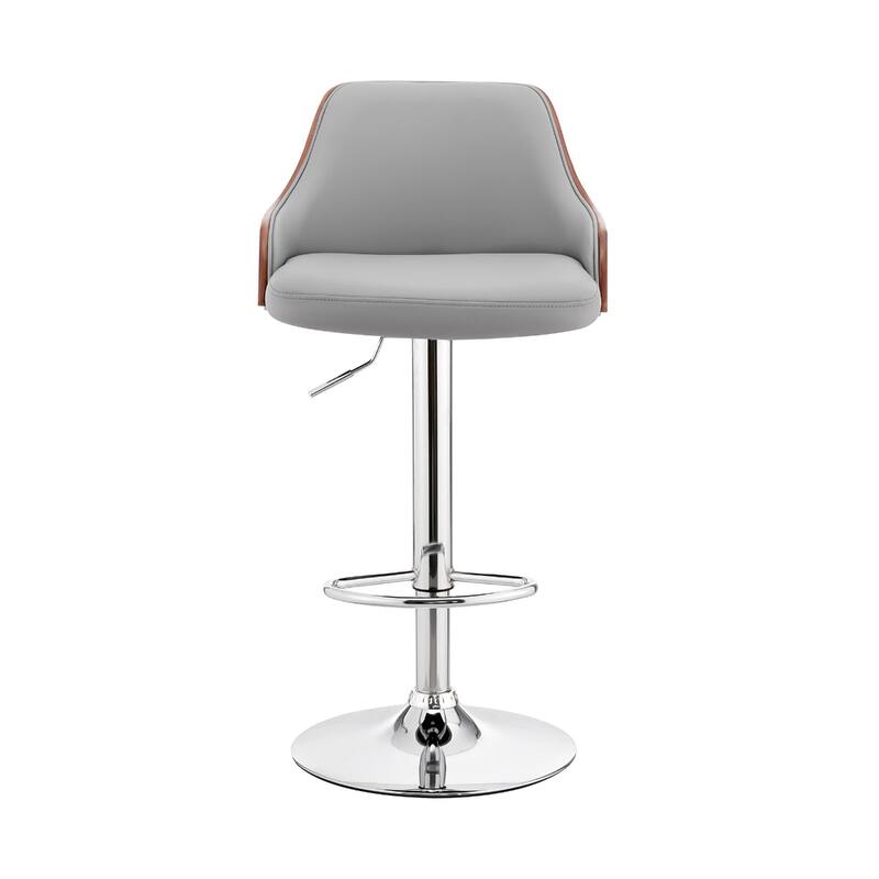 24" Swivel Bar Stool with Armrests and Adjustable Height PU Seat with Foam Chrome Finish Base for Kitchen or Bar