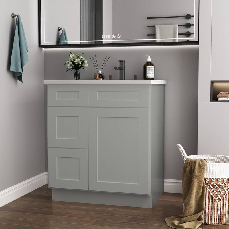 30-inch Bathroom Cabinet with Soft-Close Doors, Versatile Storage, and Waterproof MDF - 30 in ,Gray ,Plywood ,left door - Gray