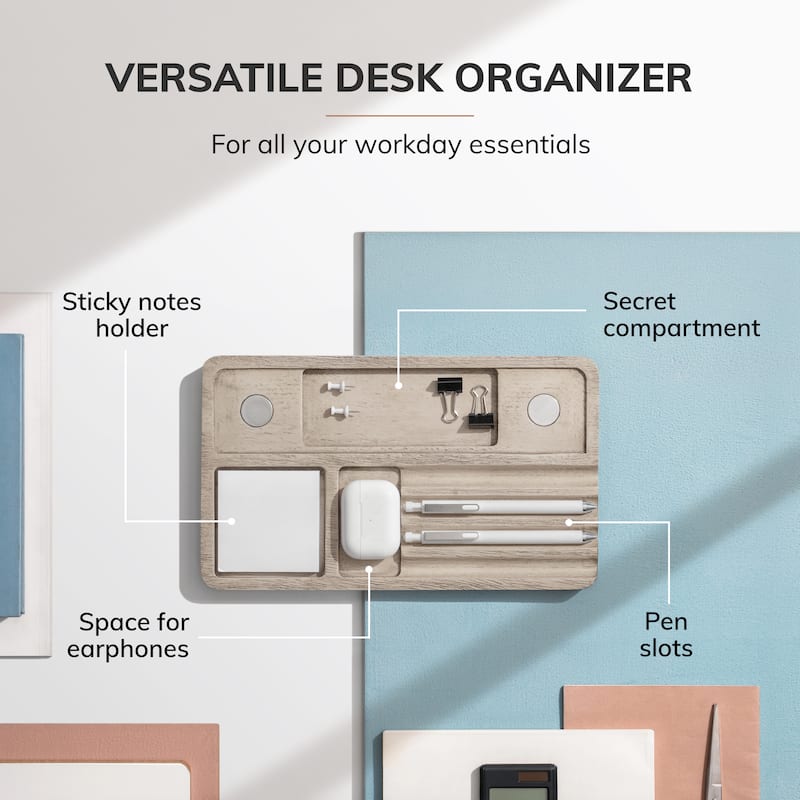 Jani Wooden Desk Organizer with Magnetic Whiteboard - Solid Wood, Hidden Storage & Anti-Skid Base for Home, Office & Workspaces