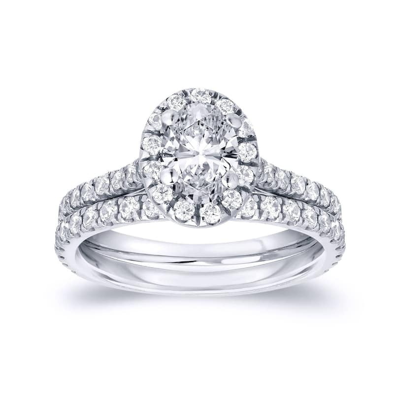 Auriya 14k Gold 1ctw Halo Oval Diamond Engagement Ring Set - White - 4