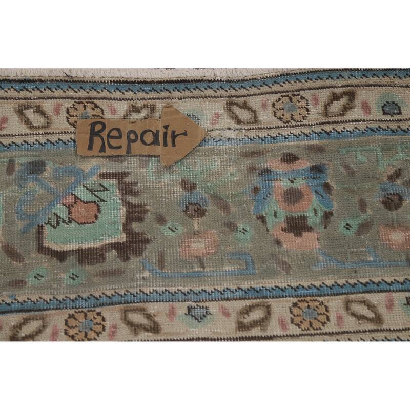 Geometric Beige Tabriz Persian Vintage Rug Hand-Knotted Wool Carpet - 8'3" x 11'0"