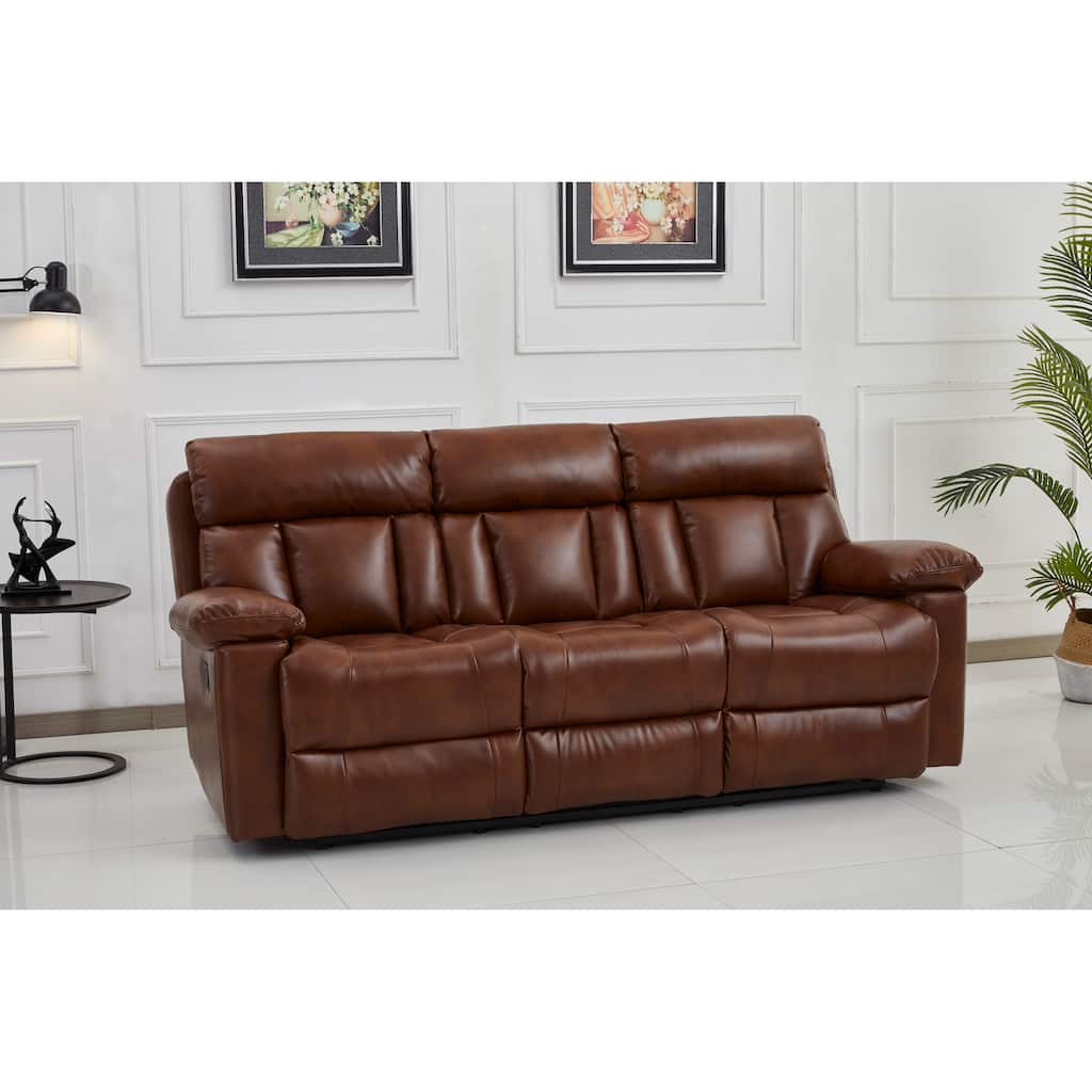 Betsy Furniture Bonded Leather Manual Rclining 3-seat Sofa Couch in Orange 8062