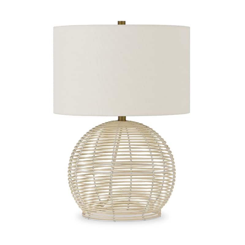 21" Natural Rattan Table Lamp With White Drum Shade - 15" x 15" x 21"
