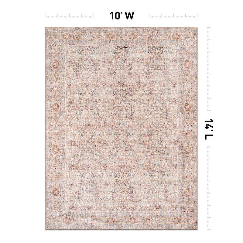 Terracotta Floral Washable Rug - Allover Pattern, Flat Pile