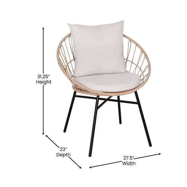 dimension image slide 0 of 3, Indoor/Outdoor Rattan Rope Bistro Set, Glass Top Table & Cushions