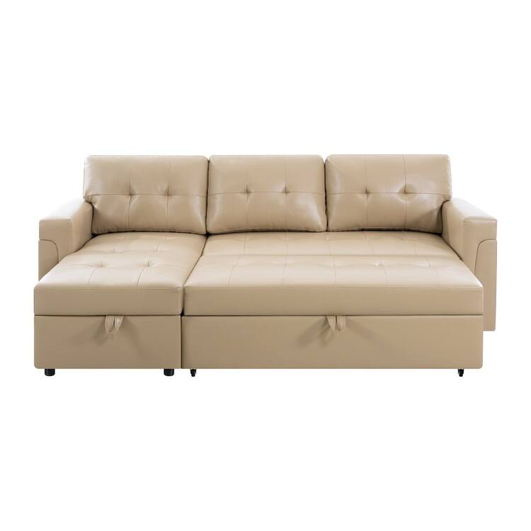 Convertible Reversible Sectional Sofa with Pull-Out Sleeper Bed, Hidden Storage Chaise, and Durable Legs