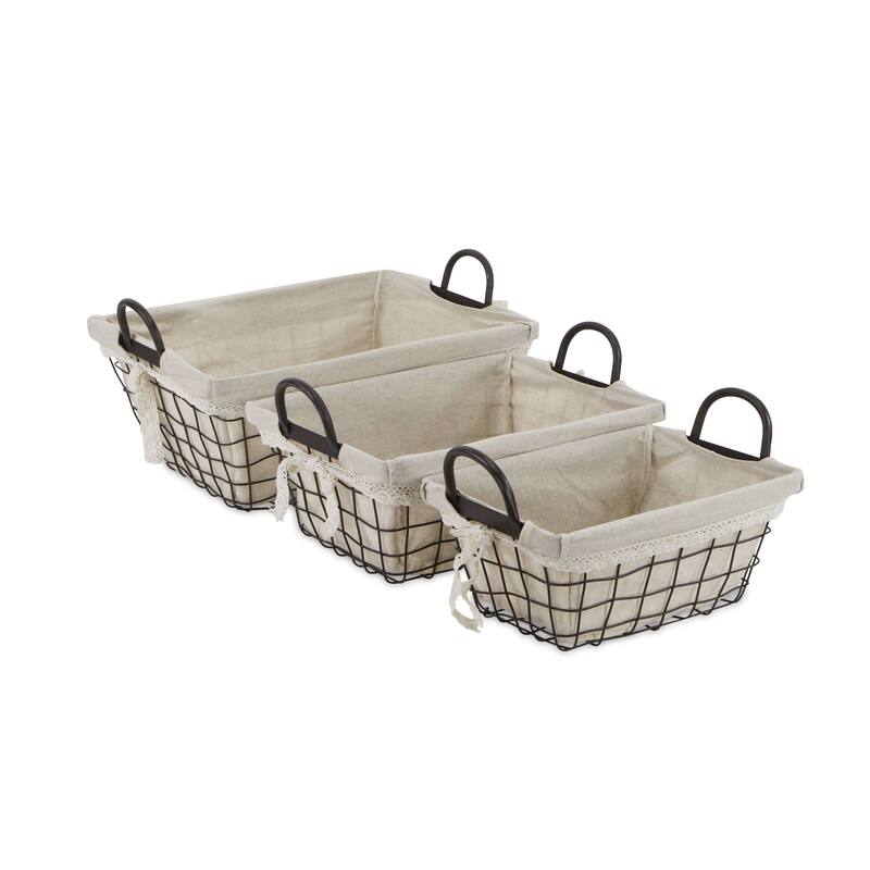3 Black Tapered Wire Rectangular Storage Container Baskets 17.75"