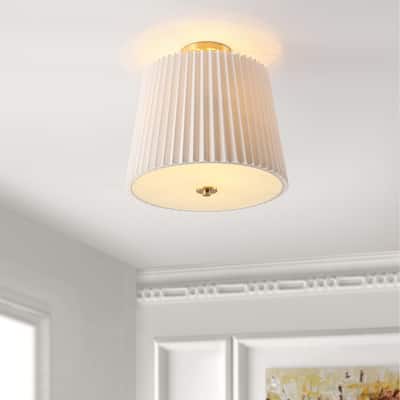 SAFAVIEH Lighting Grozdanka Flush Mount - 16" W x 12" D x 16" H - Gold Base/White - 16Wx12Dx16H