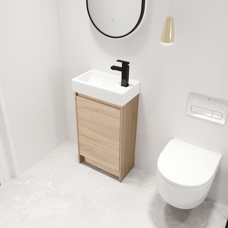 Malwee 18" FreeStanding Bathroom Vanity, Mini Floor Stand Bathroom Vanity with Sink,Soft Close Door and Adjustable shelf