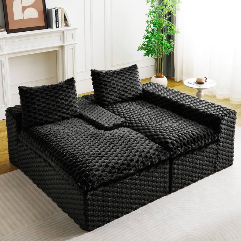 L-Shaped Sleeper Sectional Sofa Convertible Straight Sofa, Loveseat and Chaise Lounge Set for Living Room