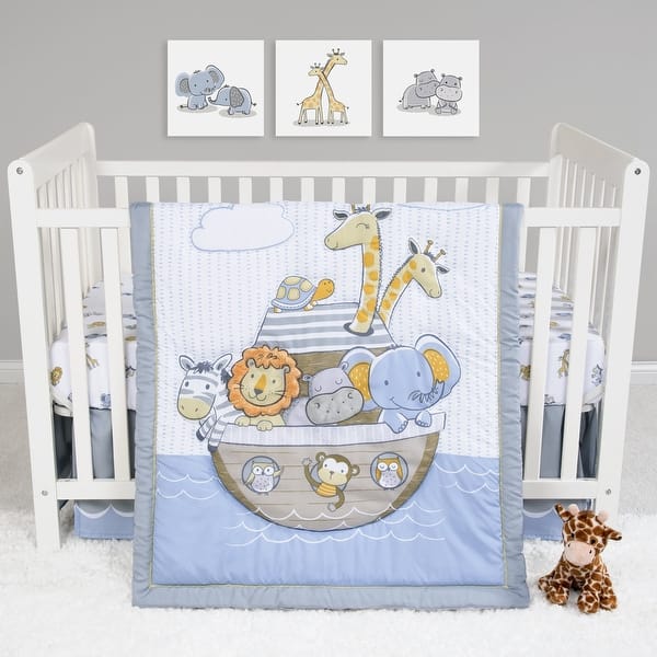 slide 2 of 5, Noah's Ark 4 Piece Crib Bedding Set