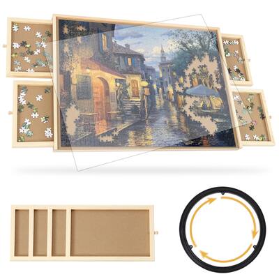 Wooden Rotating Puzzle Board, Portable Puzzle Tray