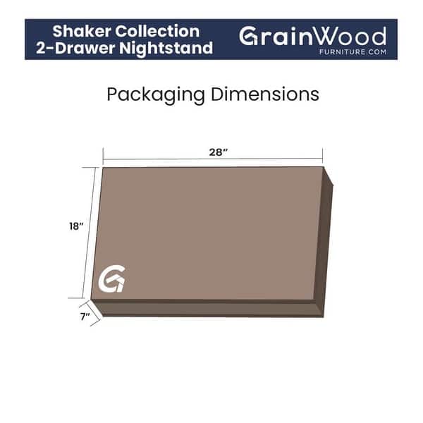 dimension image slide 0 of 2, Grain Wood Furniture Shaker 2-drawer Solid Wood Nightstand