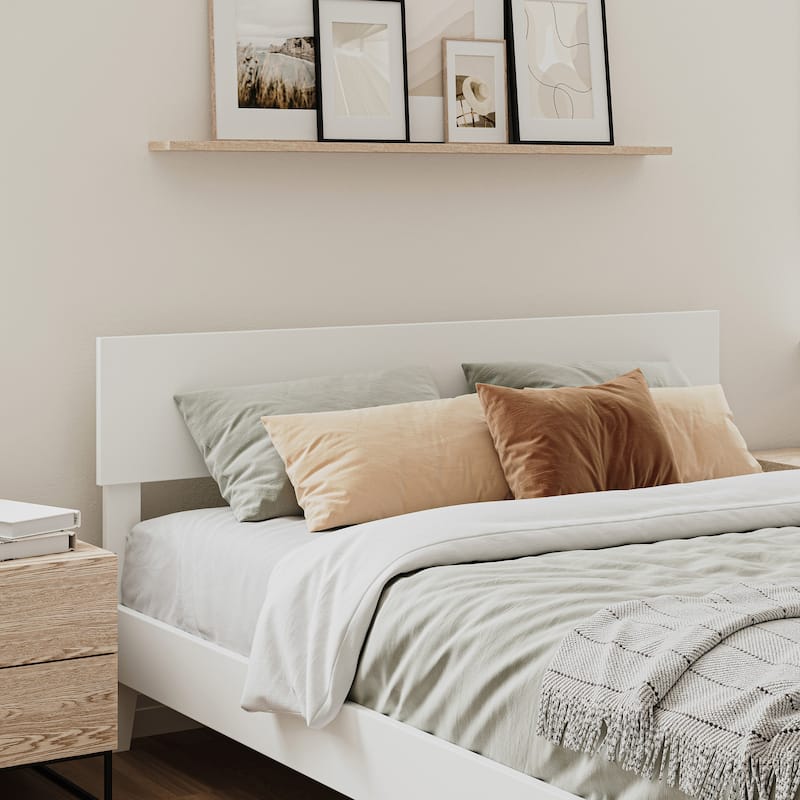 Full Size Solid Wood Headboard with Minimal Modern Profile, Smooth Walnut Finish for Bedroom Beds