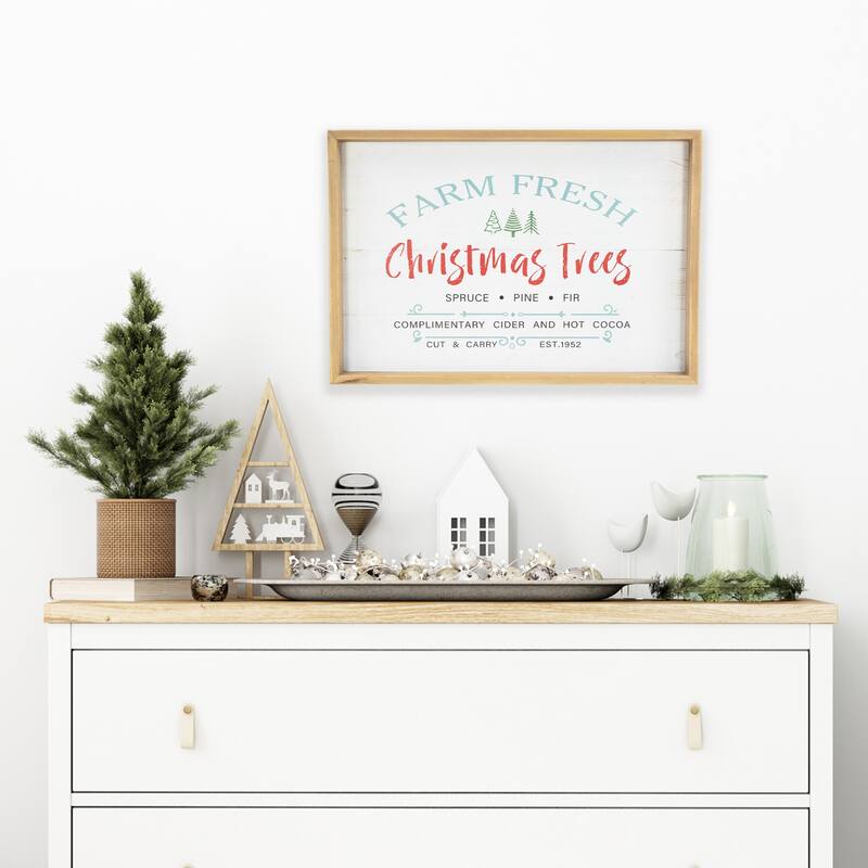 Framed Farm Fresh Christmas Trees Wooden Wall Sign - 18.75" x 13"