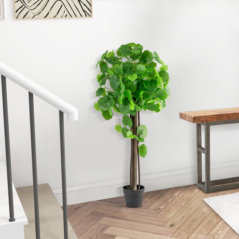 Gymax 44'' Artificial Crabapple Tree w/ Real Wood Trunk Adjustable