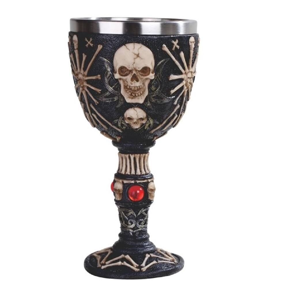 Q-Max 7.5"H Medieval Skull Goblet with Gem Skeketon Party Cup Fantasy Decoration