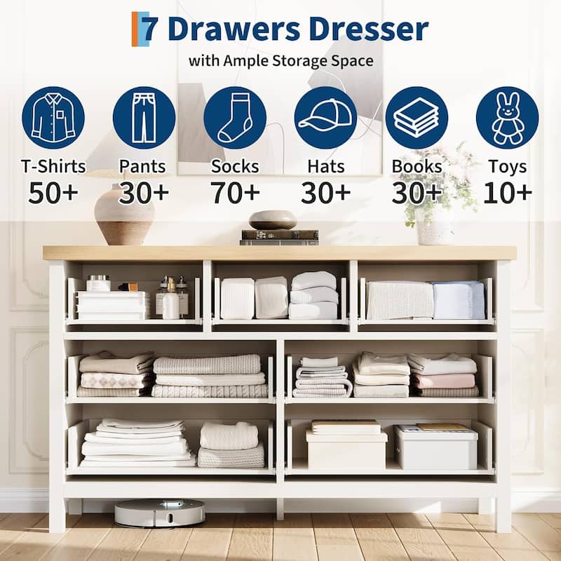 Modern Fluted Dresser with 7 Storage Drawers, Organizer Cabinet for Living Room, Bedroom