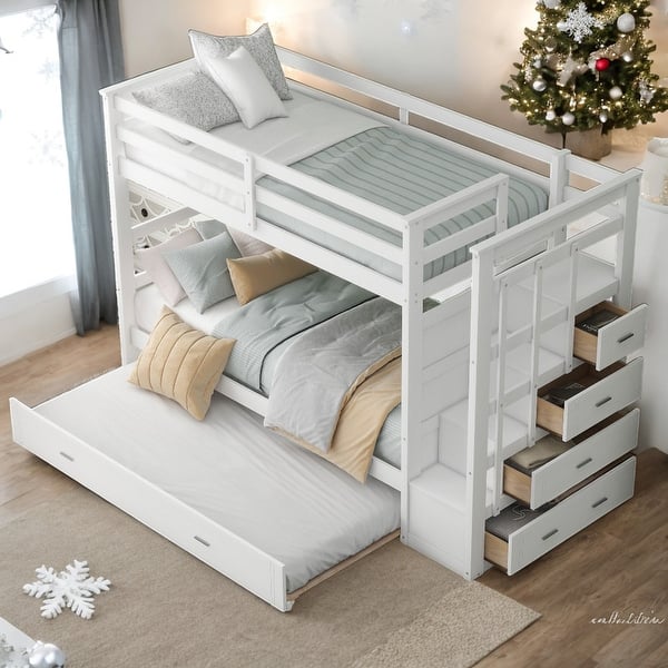 slide 2 of 54, Modern Twin Over Twin Multifunctional Bunk Bed With Trundle And Staircase,Storage Drawers,Solid Construction