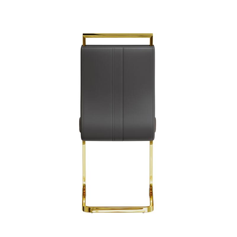 5-Piece Glass Dining Table Set with Gold Metal Legs and 4 PU Upholstered Chairs