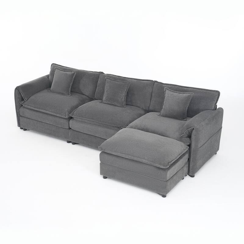 Modular Sofa DIY Combination Sofa for Living Room, Chenille Sectional Sofa Deep Seat Couch Set with Ottoman