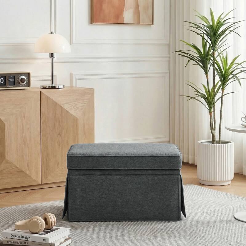 Rectangle Chenille Upholstered Storage Ottoman