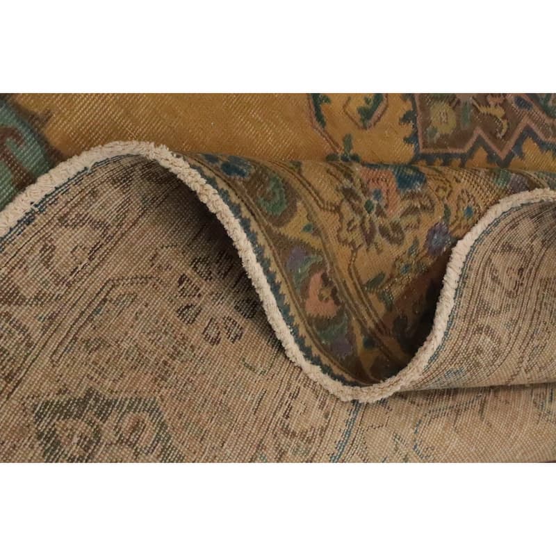 Hand Knotted Oriental 100% Wool Carpet Traditional Floral Yellow & Gold Tabriz Area Rug - 12' 5'' X 9' 8''