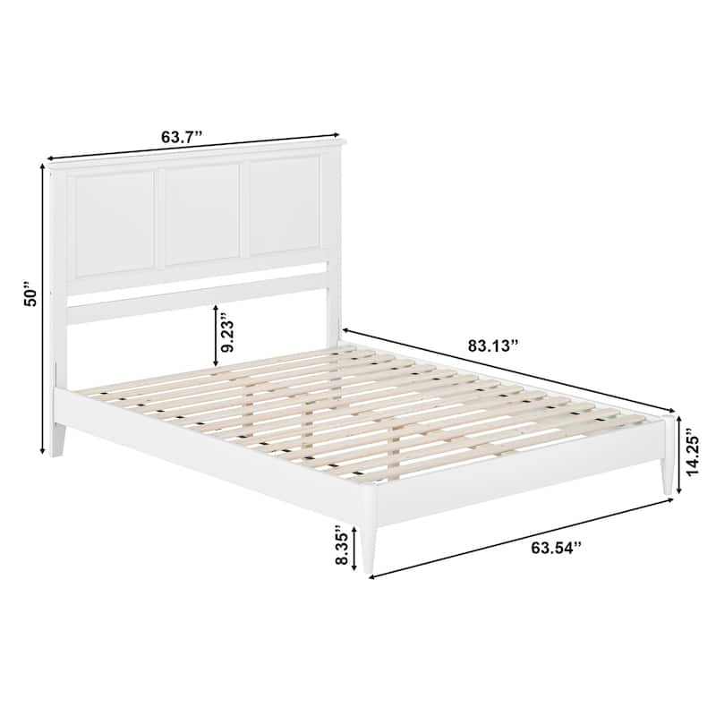 Queen Size Platform Bed - Solid Wood Low Profile Bed Frame with USB Charger - White Finish
