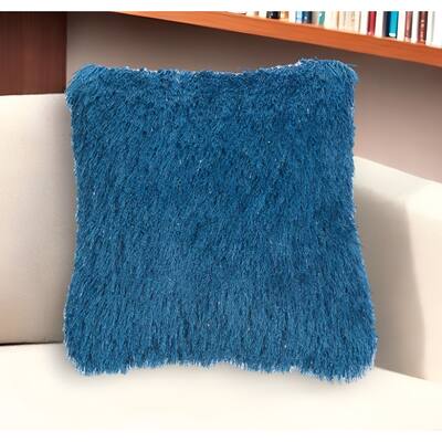 HomeRoots 20" Teal Blue Shag Throw Pillow