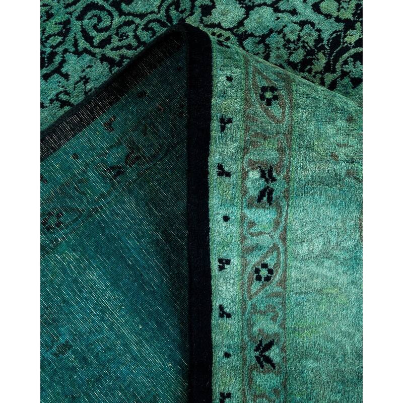 Overton Hand Knotted Wool Vintage Inspired Modern Contemporary Overdyed Green Area Rug - 9' 2" x 12' 2"