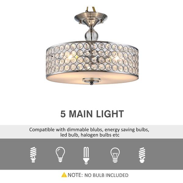 Homcom Chandelier Pendant Light Lamp With Crystal Ball Pole Drum Shaped Shade Ceiling Connecting Metal Base Silver Overstock 32757886