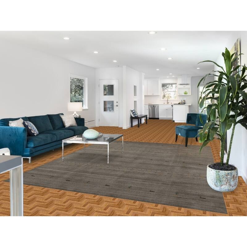 Hand Knotted Oriental 100% Wool Carpet Tribal Animal Pictorial Greys & Charcoal Gabbeh Area Rug - 9' 9'' X 7' 11''
