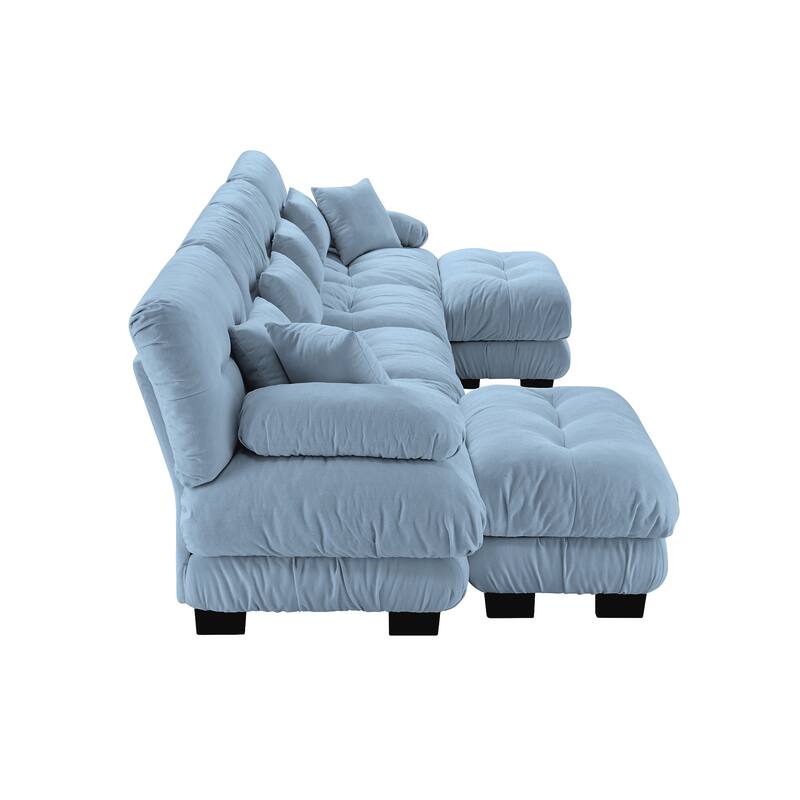 GDFStudio - Alden Chenille 4 Seater Cloud Sofa with Twin Ottoman Set