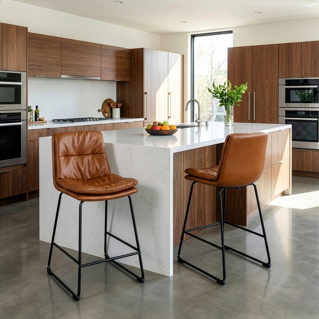 Set of 2 Bauer Brown Faux Leather Counter Stool with Black Iron Legs