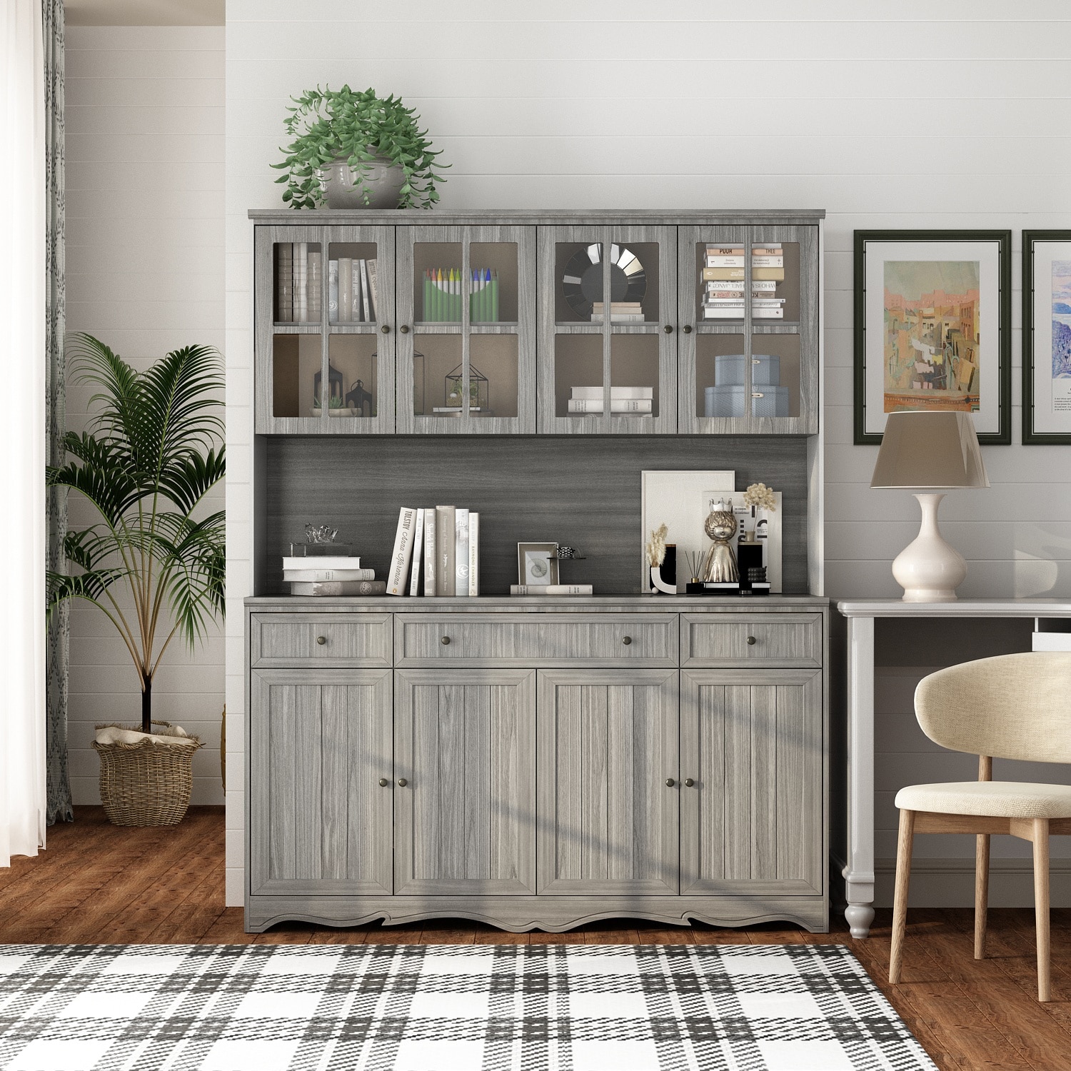 Gray dining on sale room hutch