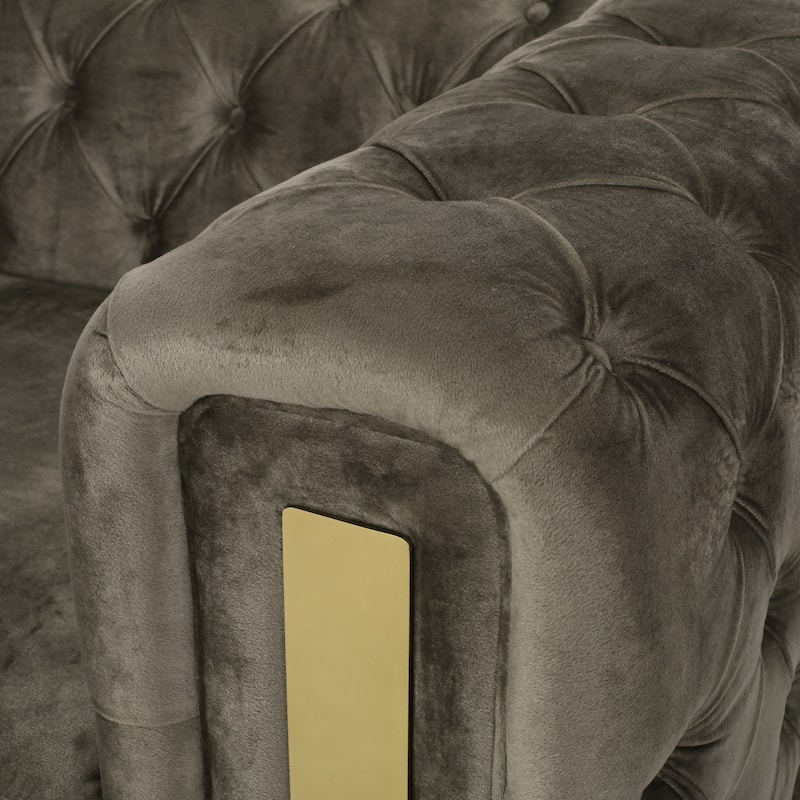 83.75" Velvet 3-Seater Sofa with Tufted Diamond Stitching, Gold Accents, and Iron Legs