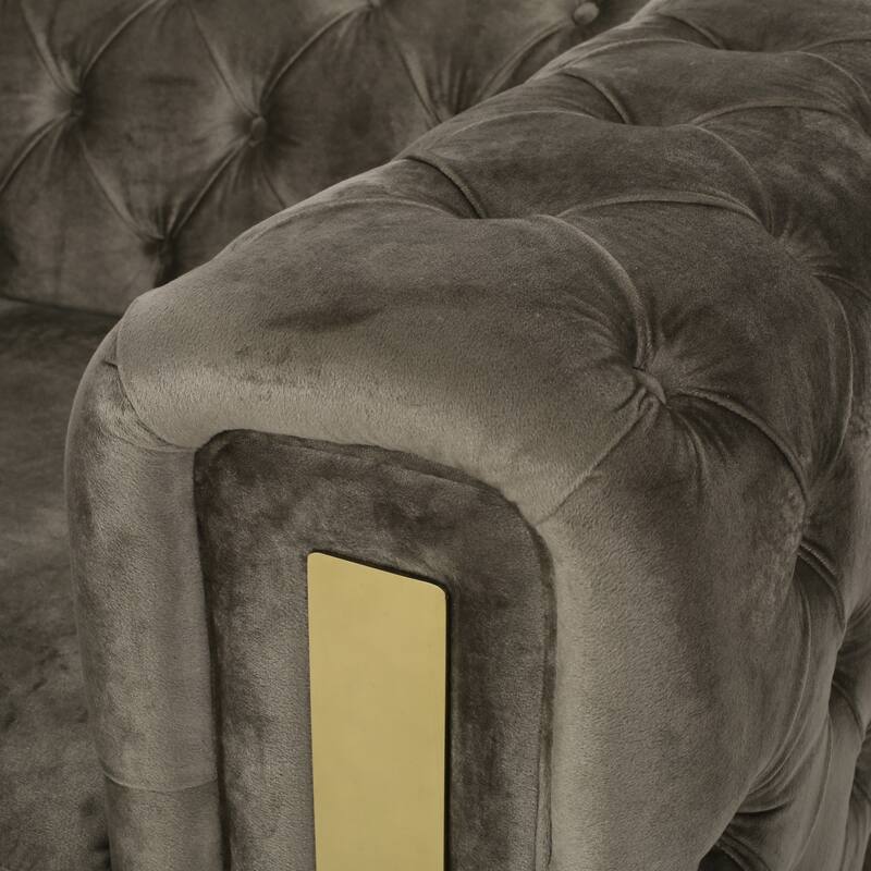Modern 83.75" Velvet Button Tufted 3-seater Sofa with Iron Legs for Living Room