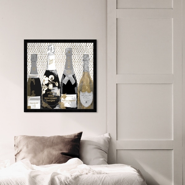 Oliver Gal 'Pass the Bottle Night' Drinks and Spirits Framed Wall Art Prints Champagne - Black, Gold. Opens flyout.