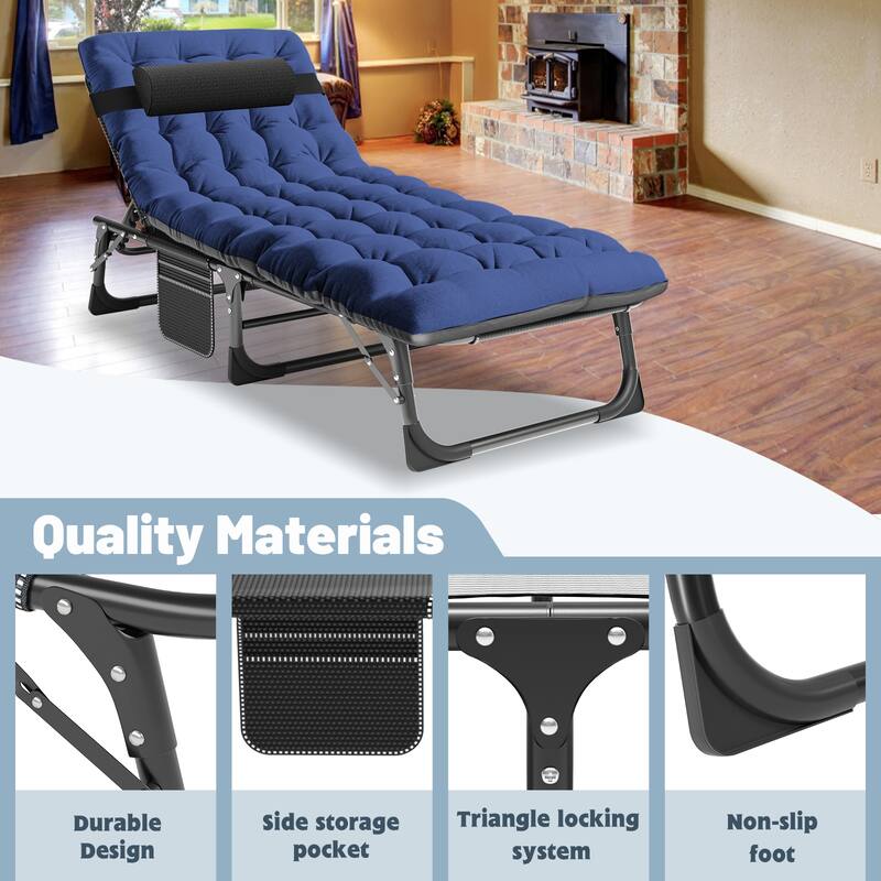 DoCred Folding Camping Cot, Chaise Lounge Chair with Mattress