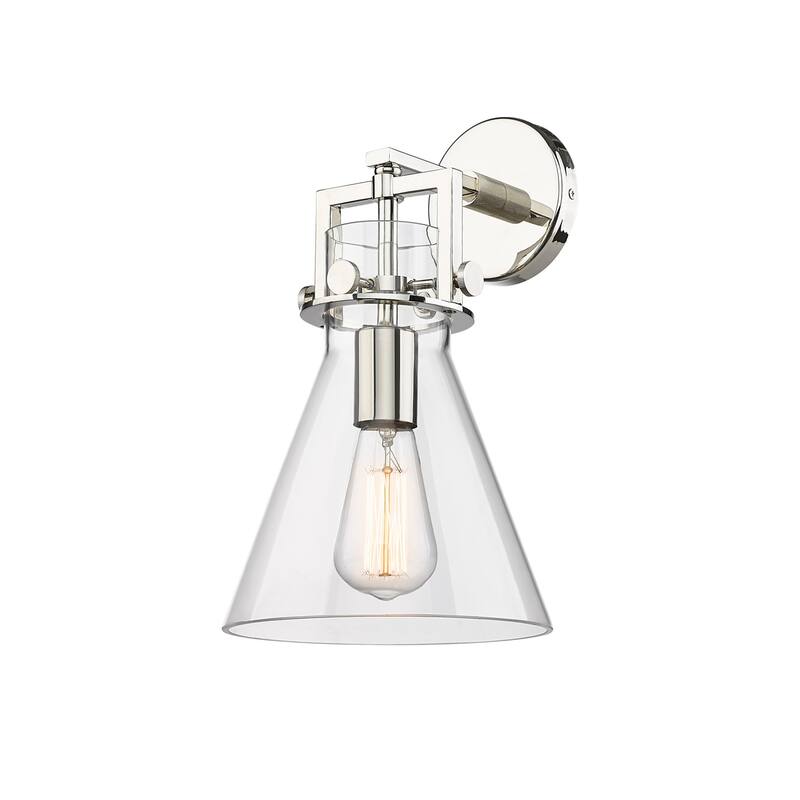 Innovations Lighting 411-1W-14-8 Newton Cone Sconce Newton Cone 14" - Polished Nickel / Clear