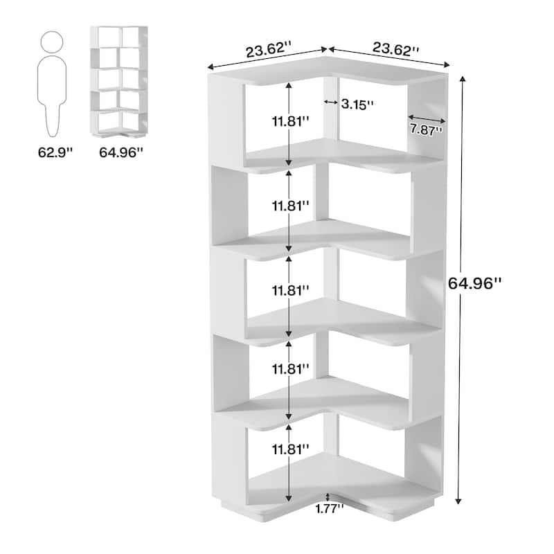 6-Tier Corner Bookshelf, 64.9 Inch Industrial Bookcase with Baffles