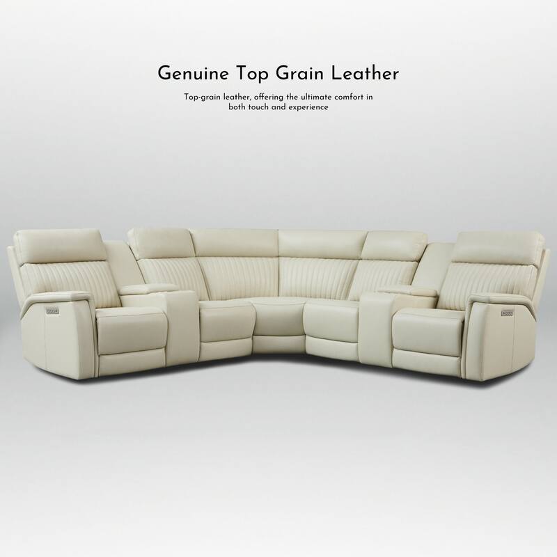 7PCS, 3 Power Recliners, Leather Reclining Sectional with Zero Gravity, USB Port & USB-C Port