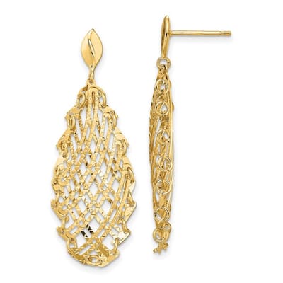 Curata 14k Yellow Gold Textured Large Teardrop Post Dangle Earrings 42.5mm long