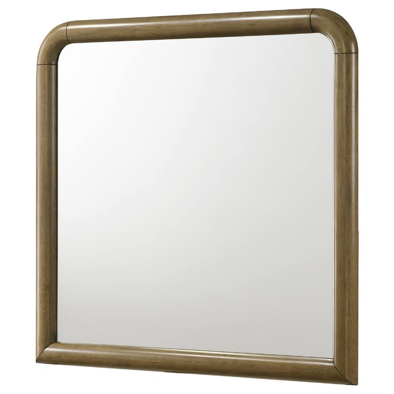 Deon Dresser Mirror, Brown Wood, Round Frame with Curved Top, 37 Inch - Nutmeg Brown