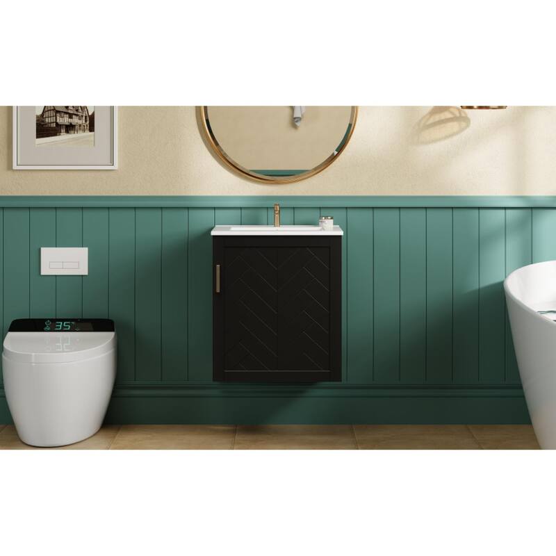 Roomfitters 20 Inch Wall Mounted Bathroom Vanity & Side Cabinet Combo, Floating Storage Station with Sink