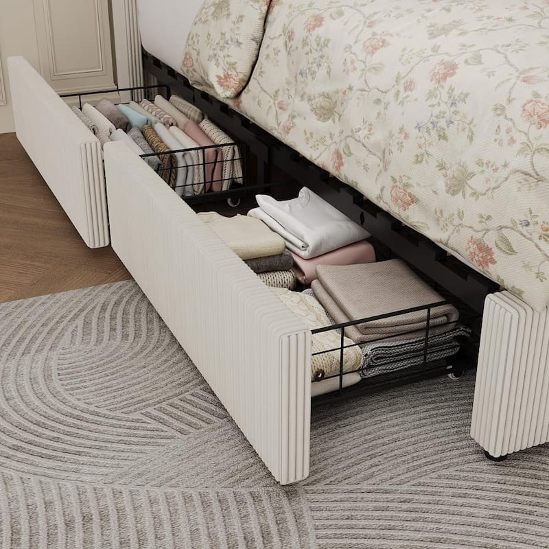 Upholstered Platform Bed Frame with Storage Drawers and Tufted Wingback Headboard, Easy Assembly