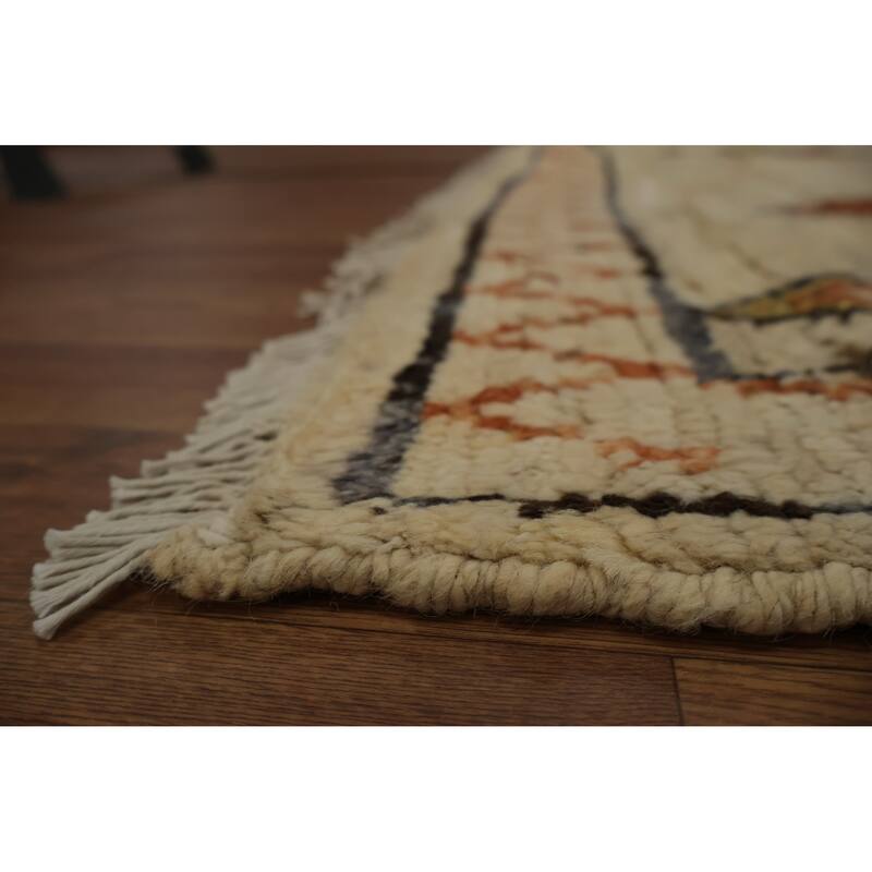 Hand Knotted Oriental 100% Wool Carpet Modern Tribal Beige & Ivories Moroccan Area Rug - 10' 3'' X 7' 0''