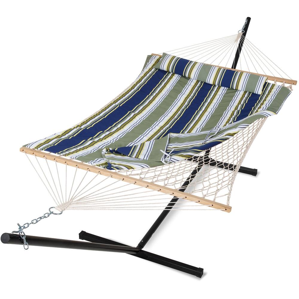 Double Hammock with Stand, Two Person Cotton Rope Hammock