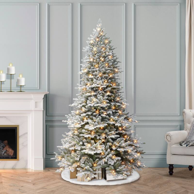 Puleo International 6.5 ft. Pre-lit Flocked Royal Majestic Douglas Fir Downswept Artificial Christmas Tree